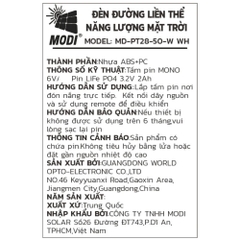Đèn pha năng lượng mặt trời Modi MD-PT28-50-W WH