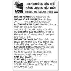 Đèn cắm cỏ năng lượng mặt trời Modi MD-SOLAR-H1010 WW