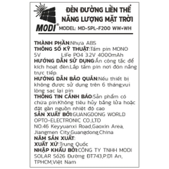 Đèn trụ cổng năng lượng mặt trời Modi MD-SPL-F200 WW+WH