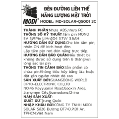 Đèn tường năng lượng mặt trời Modi MD-SOLAR-Q5001 3C