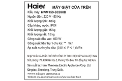 Máy giặt Haier IRIS Inverter 15 kg HWM150-B2698B