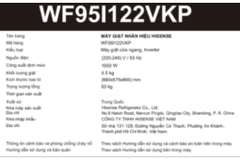 Máy giặt Hisense Inverter 9.5 kg WF95I122VKP