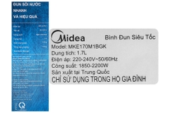 Bình đun siêu tốc Midea 1.7 lít MKE170M1BGK