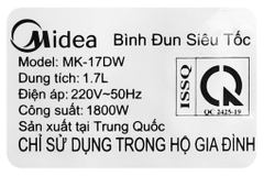 Bình đun siêu tốc Midea 1.7 lít MK-17DW