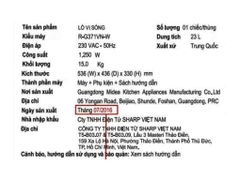 Lò vi sóng có nướng Sharp R-G371VN-W 23 lít