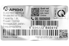 Bình đun siêu tốc Rapido 1.8 lít RK1815-2S