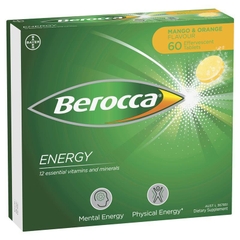Viên Sủi Tăng Lực Berocca Energy (Vị Cam/ Chanh/ Dâu/ Xoài và Cam) Effervescent 60 Viên