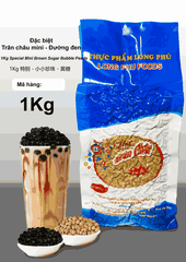 Trân châu Mini ĐƯỜNG ĐEN Đặc Biệt Long Phú gói 1kg - Size mini (hạt tiêu) 1.2li - Không có vị ngọt