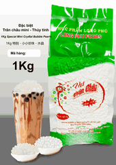 Trân châu Mini TRẮNG THỦY TINH Đặc Biệt Long Phú gói 1kg - Size mini (hạt tiêu) 1.2li - Không có vị ngọt