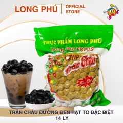 [Longphufoods] Trân châu Đường Đen Hạt TO Đặc biệt 14 Ly Long Phú gói 1kg - Topping trân  châu