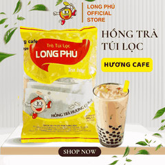 Hồng Trà CAFE Đặc Biệt Túi lọc Long Phú gói 350gr (10gói*35gr) - Thơm hương Cà Phê, đậm vị trà thiên nhiên