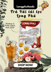 Trà VẢI Túi lọc Long Phú gói 200gr (10gói*20gr) - Thơm hương Vải, đậm vị trà thiên nhiên
