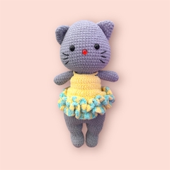 Thú Len Mèo Lucky Cat Amigurumi Màu Xám