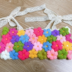Áo hoa len handmade móc thủ công hoa len ghép nhiều màu freesize