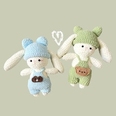 Thú len nhồi bông thỏ len mặc yếm handmade Thỏ Bunny bằng len móc thủ công