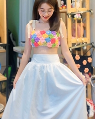 Áo hoa len handmade móc thủ công hoa len ghép nhiều màu freesize