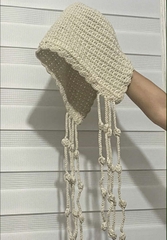 Mũ Len Móc Thủ Công Màu Beige Phong Cách Y2K