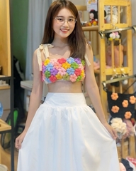 Áo hoa len handmade móc thủ công hoa len ghép nhiều màu freesize