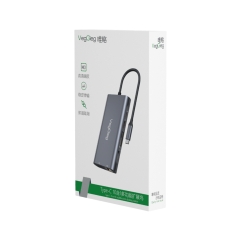 Bộ Chuyển Đổi VegGieg V-TC10R Type C Ra HDMI+3 USB3.0+Cổng Sạc PD100W+Typec2.0+Đọc Thẻ Nhớ SD/TF+Cổng Mạng RJ45