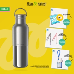 Bình Giữ Nhiệt Klean Kanteen Rise Reflect 20oz 592ml Nắp Tre Bamboo Cap Màu inox Brushed Stainless, Inox 18/8 Chính Hãng