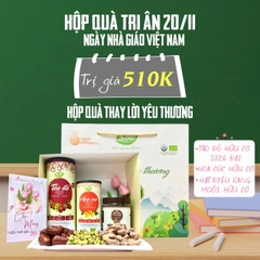HỘP QUÀ TÁO ĐỎ, HOA CÚC, HẠT ĐIỀU RANG MUỐI HỮU CƠ ANBIO