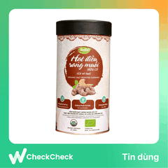 Hạt điều rang muối hữu cơ vỏ lụa hộp tròn 200gr