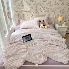 ĐŨI SỢI TRE- Bộ vỏ chăn ga gối đũi sợi tre mix ren