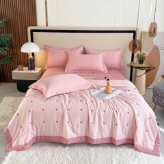 PHI LỤA- Set chăn chần phi lụa tim thêu