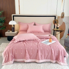 PHI LỤA- Set chăn chần phi lụa tim thêu