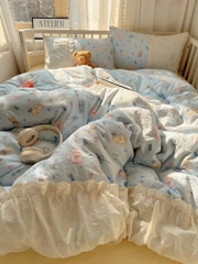 ĐŨI SỢI TRE- Bộ chăn ga Cotton Icy mix Ren