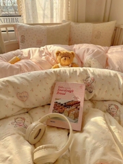 ĐŨI SỢI TRE- Bộ chăn ga Cotton Icy mix Ren