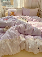 ĐŨI SỢI TRE- Bộ chăn ga Cotton Icy mix Ren