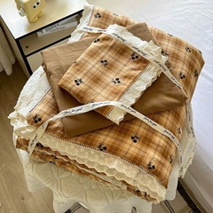 SET CHĂN CHẦN- Set Cotton đũi chăn chần ga gối Mix Ren mã 53