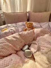 ĐŨI SỢI TRE- Bộ chăn ga Cotton Icy mix Ren