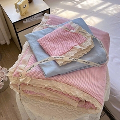 SET CHĂN CHẦN- Set Cotton đũi chăn chần ga gối Mix Ren mã 53