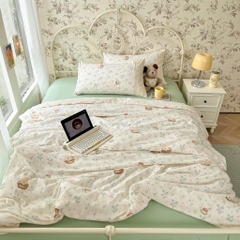 ĐŨI SỢI TRE- Bộ vỏ chăn ga gối đũi sợi tre mix ren