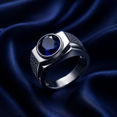 Nhẫn bạc nam đá blue sapphire – chiều sâu của niềm tin | Hải Hà Jewelry