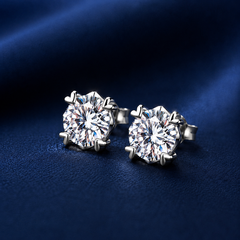 Bông tai bạc 925 đính moissanite dáng nụ – viên trung tâm tròn, nhẹ tai | Hải Hà Jewelry