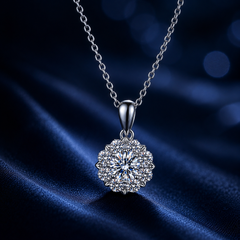 Dây chuyền bạc 925 đính moissanite dáng hoa tinh tế | Hải Hà Jewelry