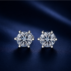 Bông tai bạc 925 đính moissanite – dáng nụ tròn chấu 6 cổ điển