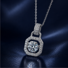 Dây chuyền bạc 925 đính moissanite 2 carat dáng bát giác tinh tế | Hải Hà Jewelry