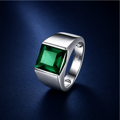 Nhẫn bạc nam đá hydrothermal emerald zambia – sắc xanh của sự sống bền bỉ | Hải Hà Jewelry
