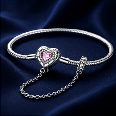 Vòng tay bạc 925 charm trái tim đá hồng – Một cảm xúc được giữ lại