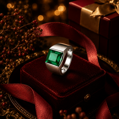 Nhẫn bạc nam đá hydrothermal emerald zambia – sắc xanh của sự sống bền bỉ | Hải Hà Jewelry
