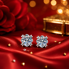 Bông tai bạc 925 đính moissanite dáng nụ – viên trung tâm tròn, nhẹ tai | Hải Hà Jewelry