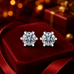 Bông tai bạc 925 đính moissanite – dáng nụ tròn chấu 6 cổ điển