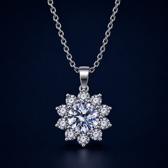Dây chuyền bạc 925 đính moissanite 1 carat dáng hoa tinh tế | Hải Hà Jewelry