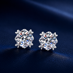 Bông tai bạc 925 đính moissanite dáng nụ – viên trung tâm tròn, nhẹ tai | Hải Hà Jewelry