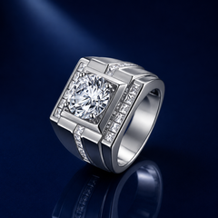 Nhẫn nam bạc 925 đính kim cương Moissanite 4 Carat