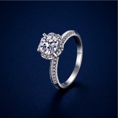 Nhẫn nữ moissanite bạc s925 cao cấp dáng mềm halo, thanh lịch